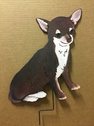 Chihuahua (sentado, pelo corto) Estaca de jardín o para colgar en la pared (estilo 3)