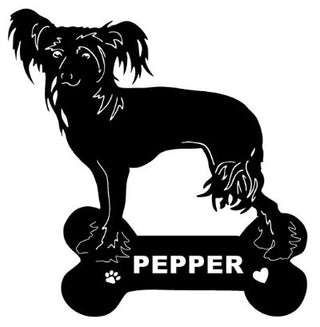 Chinese Crested Dog with Name in Bone