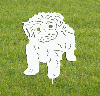 White Toy Poodle Garden Stake
