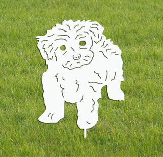 white tea cup poodle garden stake