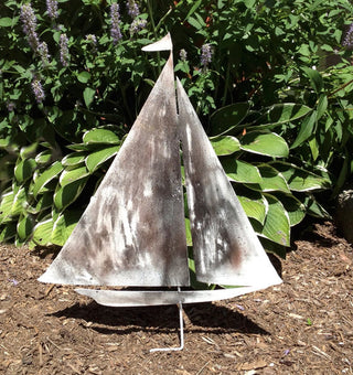 White Wash Sailboat Garden Stake