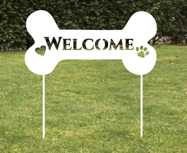 Doggie Bone Welcome Sign, Wall, Hanging, Dog, Memorial, Pet, Grave, Marker, Garden Stake, Custom, Metal, Dog, Rusty, White, Art, lawn, Ornament, Metal, Yard