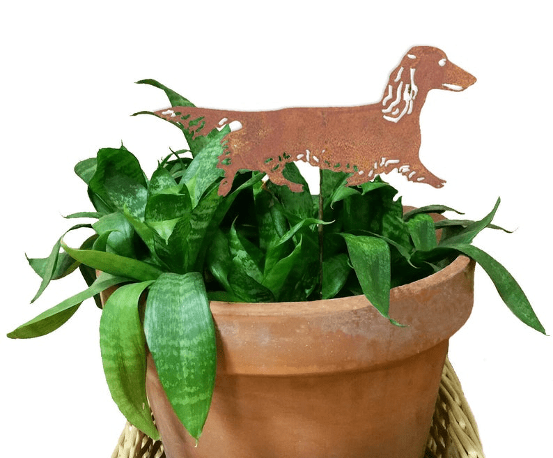 dachshund pot plants Long Haired Dachshund (Style 1) Plant Spike – Rustica Ornamentals